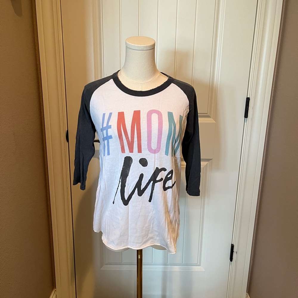 Junk Food Clothing #MomLife Raglan Tee - White and Black - Picture 3 of 6